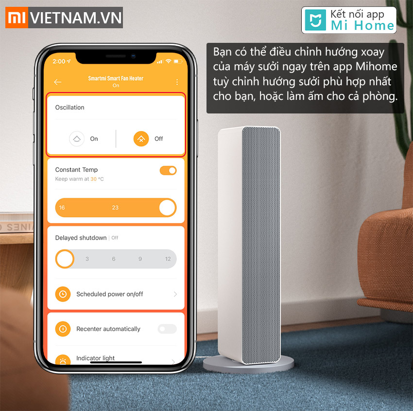 Điều chỉnh trên app của quạt sưởi thông minh Smartmi Smart Fan Heater