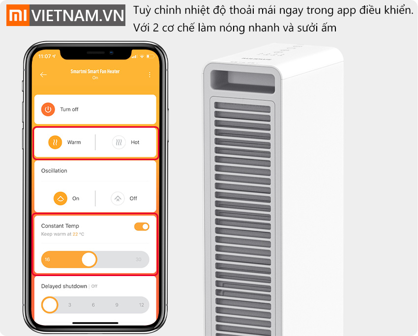 Tùy chỉnh nhiệt độ trên app của quạt sưởi thông minh Smartmi Smart Fan Heater