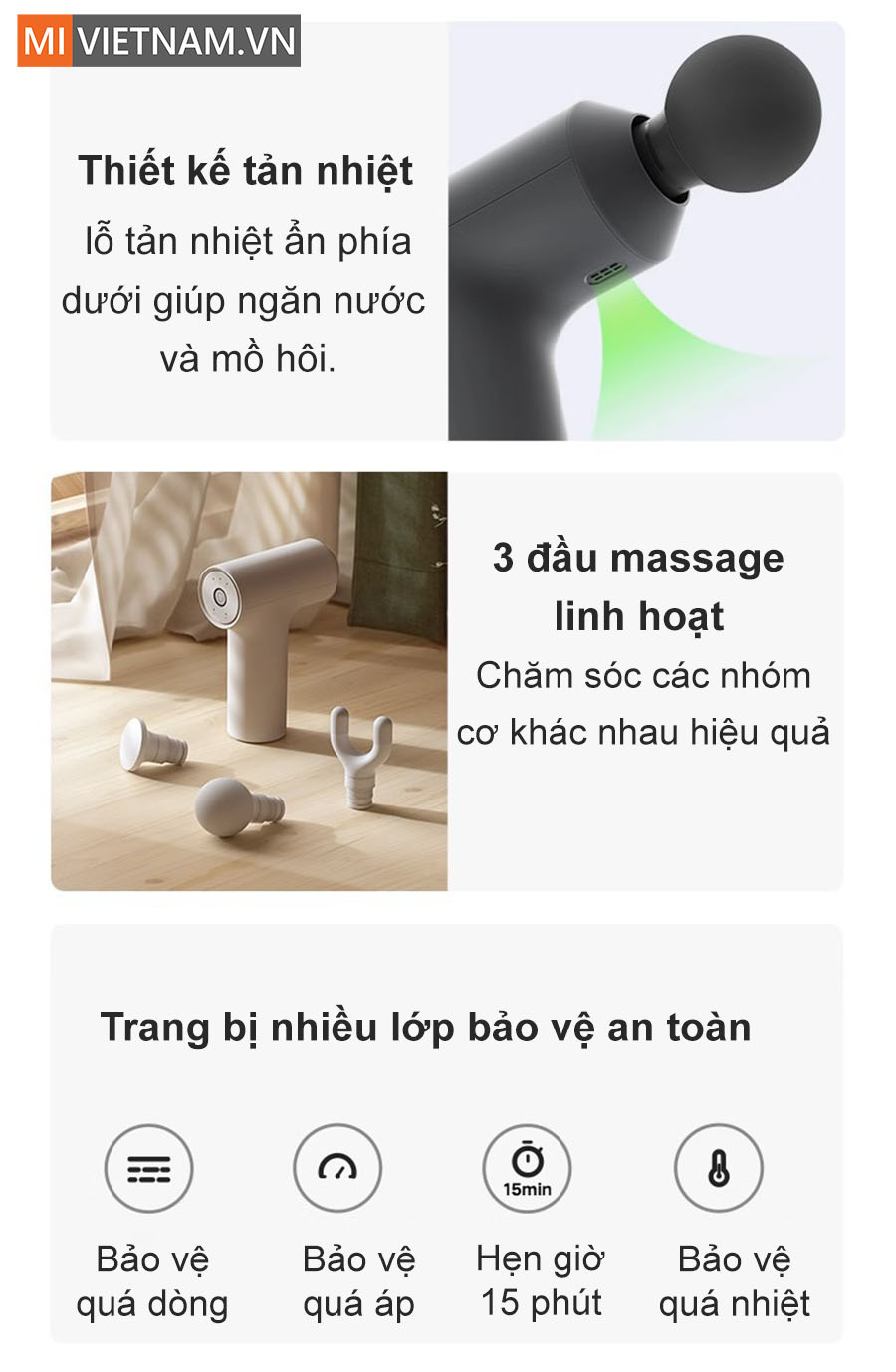 3 đầu massage linh hoạt
