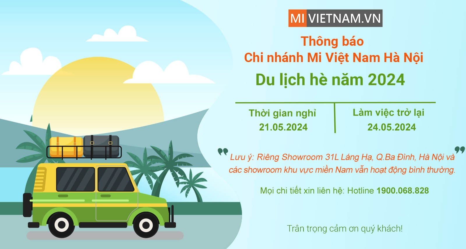 [Mi Việt Nam - Chi nhánh Hà Nội] THÔNG BÁO NGHỈ DU LỊCH HÈ 2024