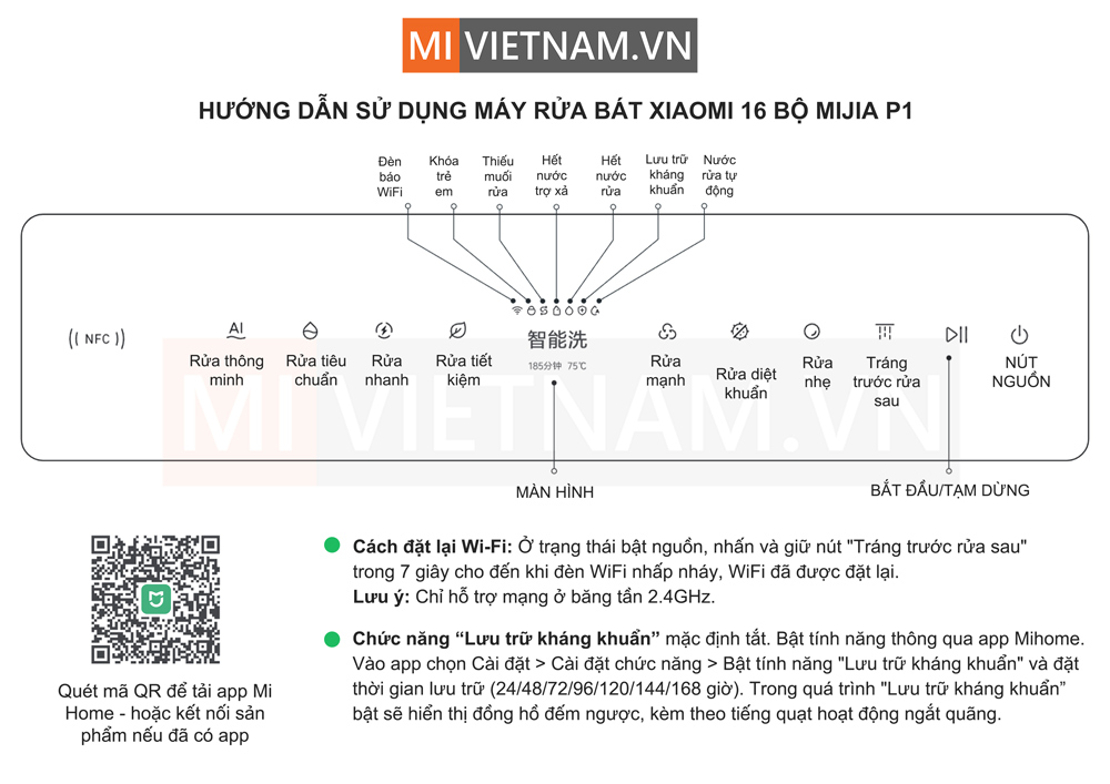 Máy rửa bát, rửa chén Xiaomi 16 bộ Mijia P1