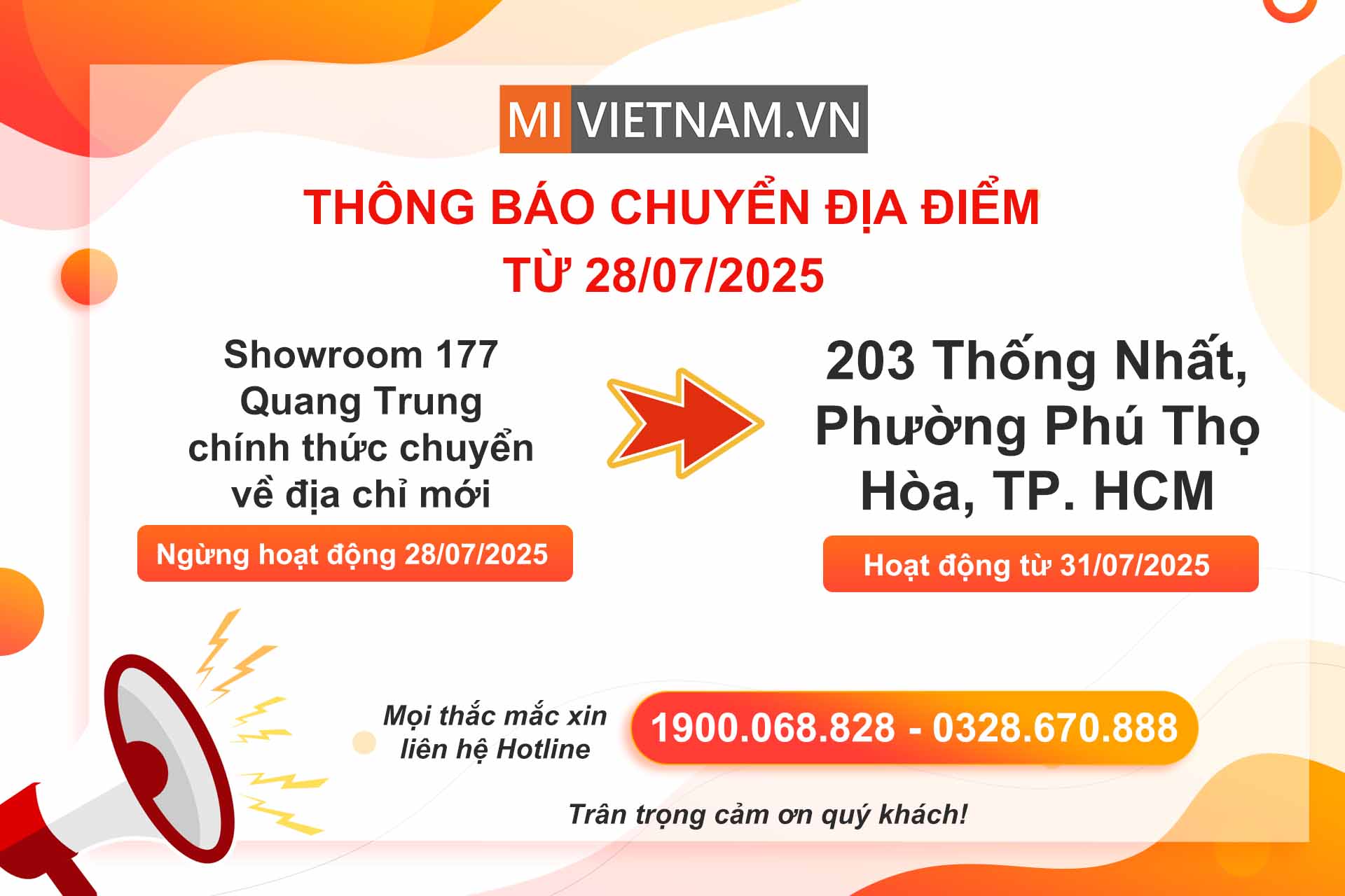 THÔNG BÁO CHUYỂN ĐỊA ĐIỂM