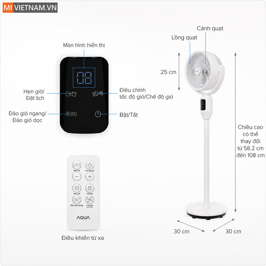 Quạt đứng AI lưu thông không khí AQUA AQF-ED1823T(W) - Điều khiển giọng nói 5 Quạt đứng AI lưu thông không khí AQUA AQF-ED1823T(W)