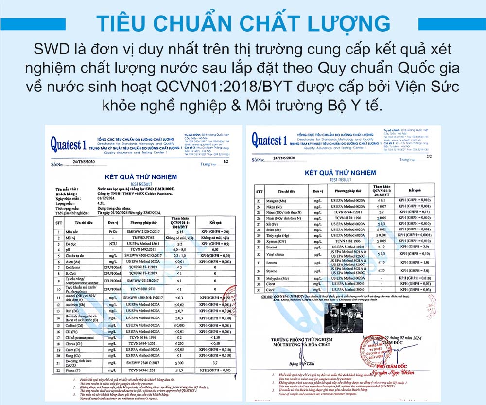 Hệ thống lọc nước tổng còn khoáng M-BD200E 2 Tiêu chuẩn chất lượng máy lọc nước SWD