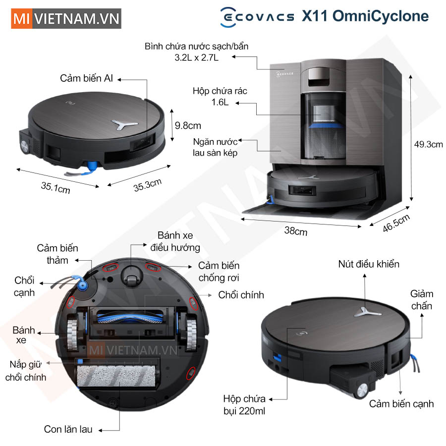 Robot hút bụi lau nhà Ecovacs Deebot X11 OmniCyclone - Bản Quốc Tế 12 Ecovacs Deebot X11 OmniCyclone