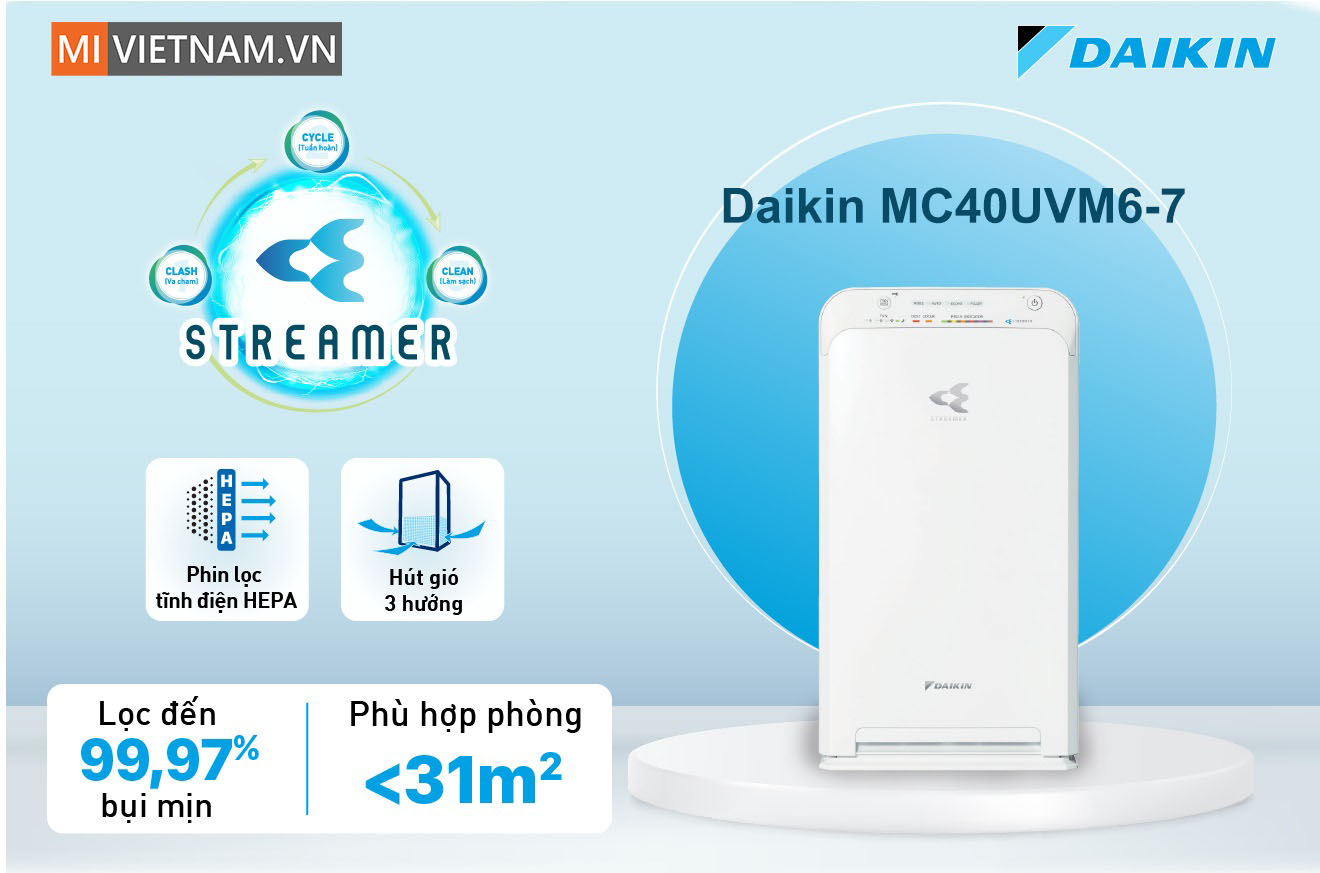 Máy lọc không khí Daikin MC40UVM6-7 23W - Hàng Chính Hãng 2 máy lọc không khí Daikin MC40UVM6-7