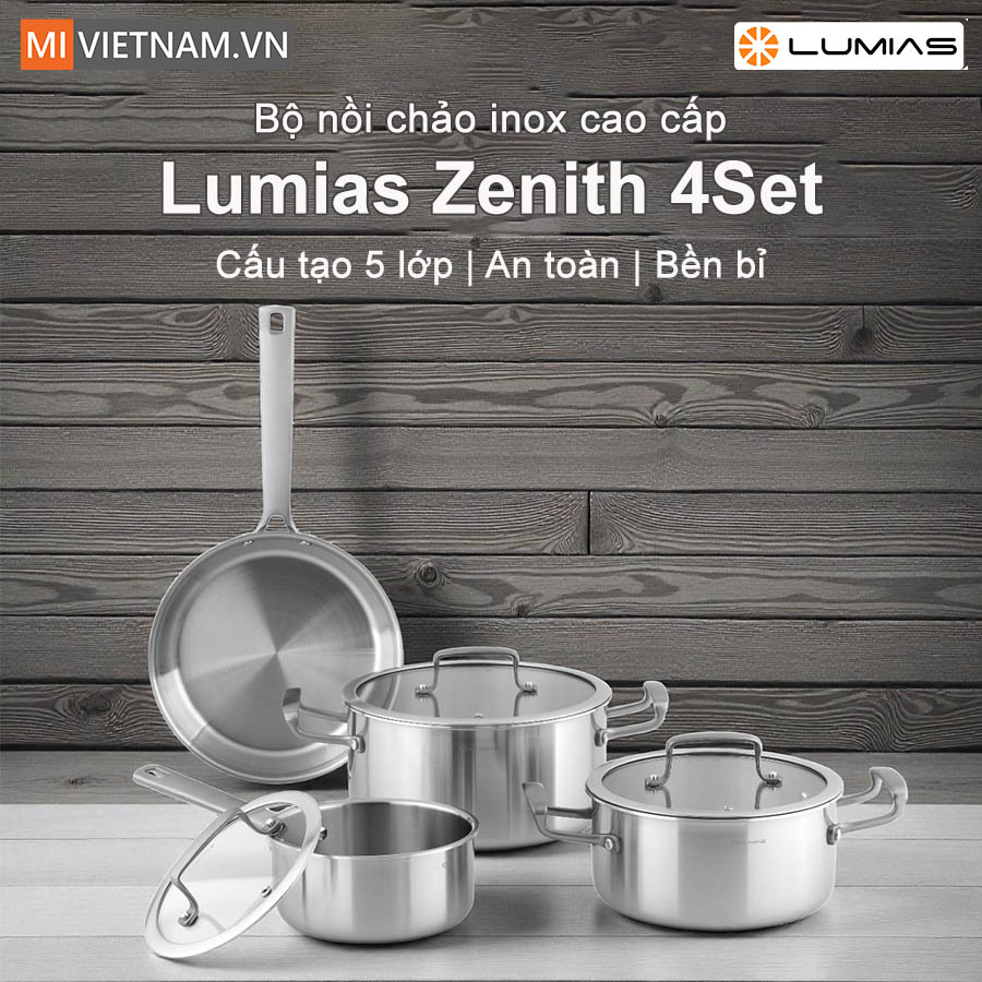 Bộ nồi chảo inox 4 món cao cấp Lumias Zenith 4Set - Hàng Chính Hãng 2 bộ nồi chảo inox cao cấp Lumias Zenith 4Set