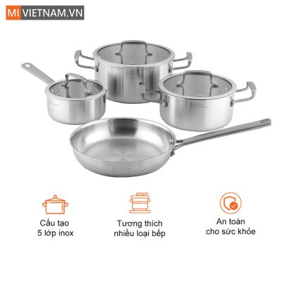 bộ nồi chảo inox cao cấp Lumias Zenith 4Set