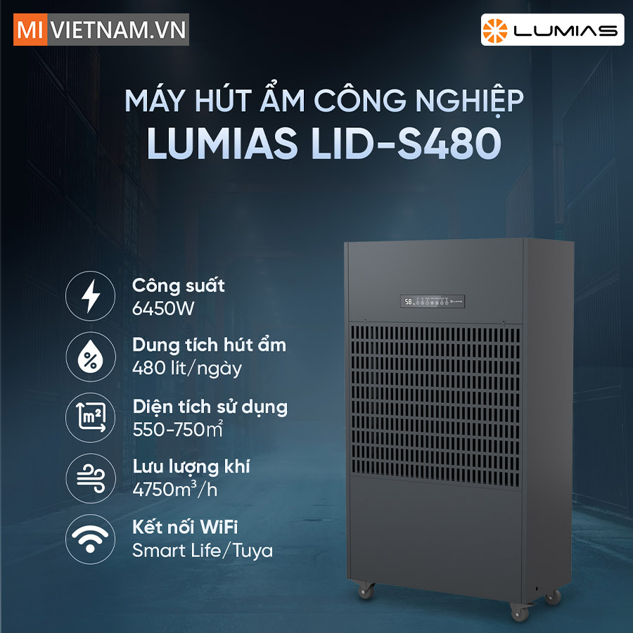 Máy hút ấm công nghiệp Lumias LID-S480 dung tích 480L - Hàng Chính Hãng 2 máy hút ẩm công nghiệp Lumias LID-S480
