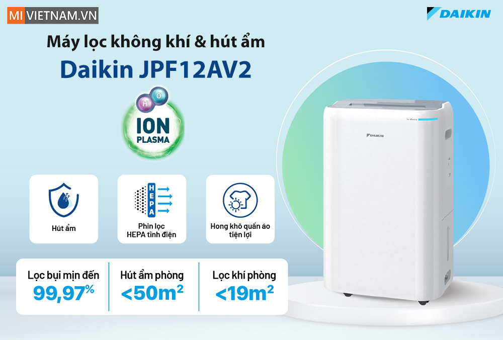Máy lọc không khí hút ẩm Daikin JPF12AV2 - Hàng Chính Hãng 2 máy lọc không khí hút ẩm Daikin JPF12AV2