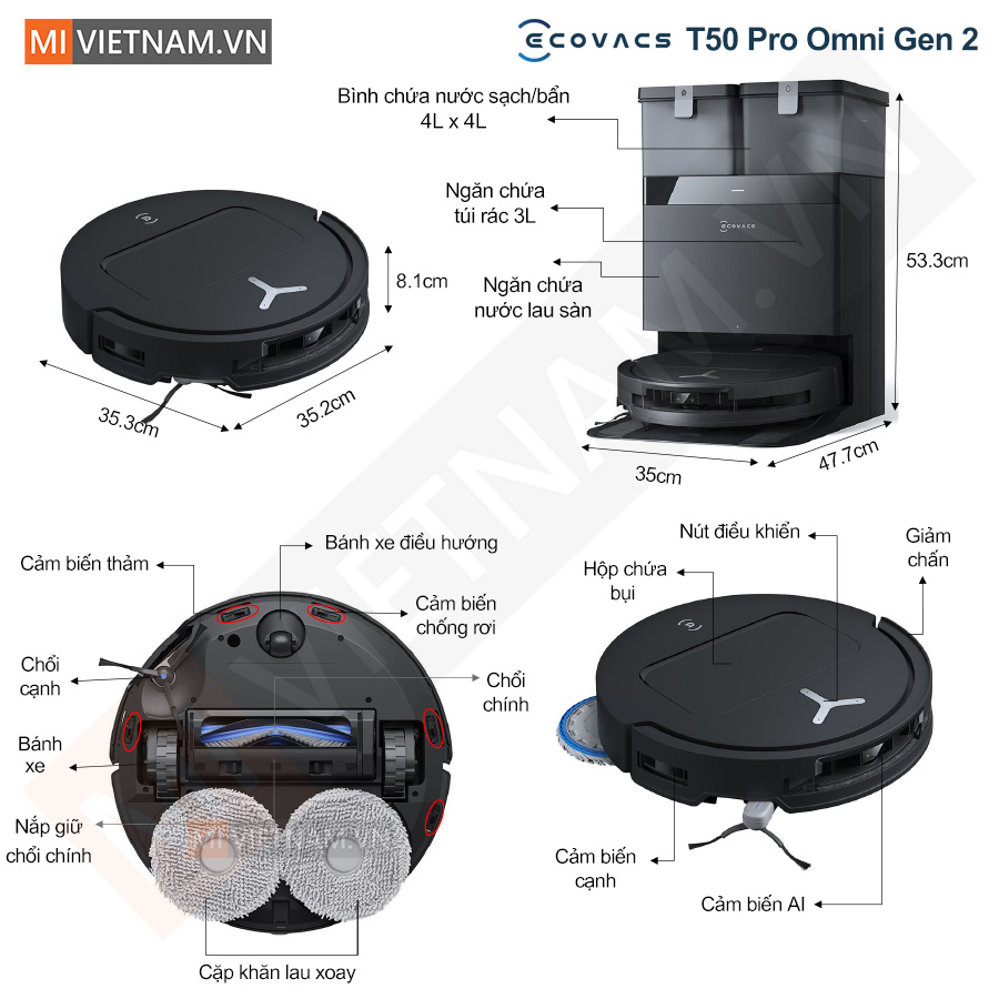 Robot hút bụi lau nhà Ecovacs Deebot T50 Pro Omni Gen 2 - Bản Quốc Tế 4 Ecovacs Deebot T50 Pro Omni Gen 2