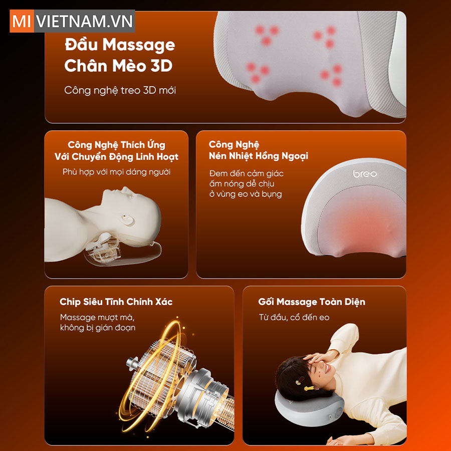 Gối massage cổ vai gáy và lưng Breo P2 - Hàng Chính Hãng 2 massage cổ vai gáy và lưng Breo P2