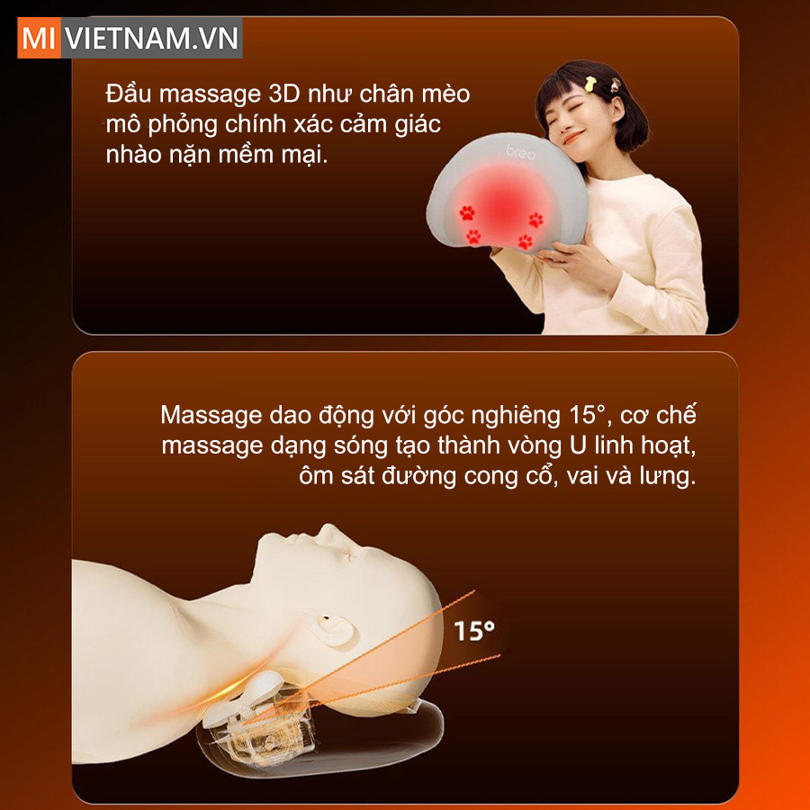 Gối massage cổ vai gáy và lưng Breo P2 - Hàng Chính Hãng 4 massage cổ vai gáy và lưng Breo P2