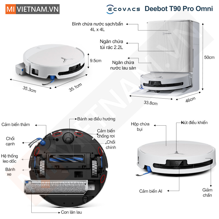 Robot hút bụi lau nhà Ecovacs Deebot T90 Pro Omni - Bản Quốc Tế 9 Ecovacs Deebot T90 Pro Omni