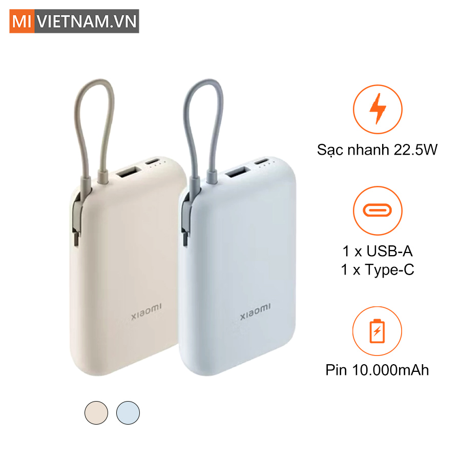 Pin sạc dự phòng Xiaomi Power Bank 10000mAh 22.5W (Kèm cáp) - Chính Hãng 1 sạc dự phòng Xiaomi Power Bank 10000mAh (tích hợp sẵn cáp)