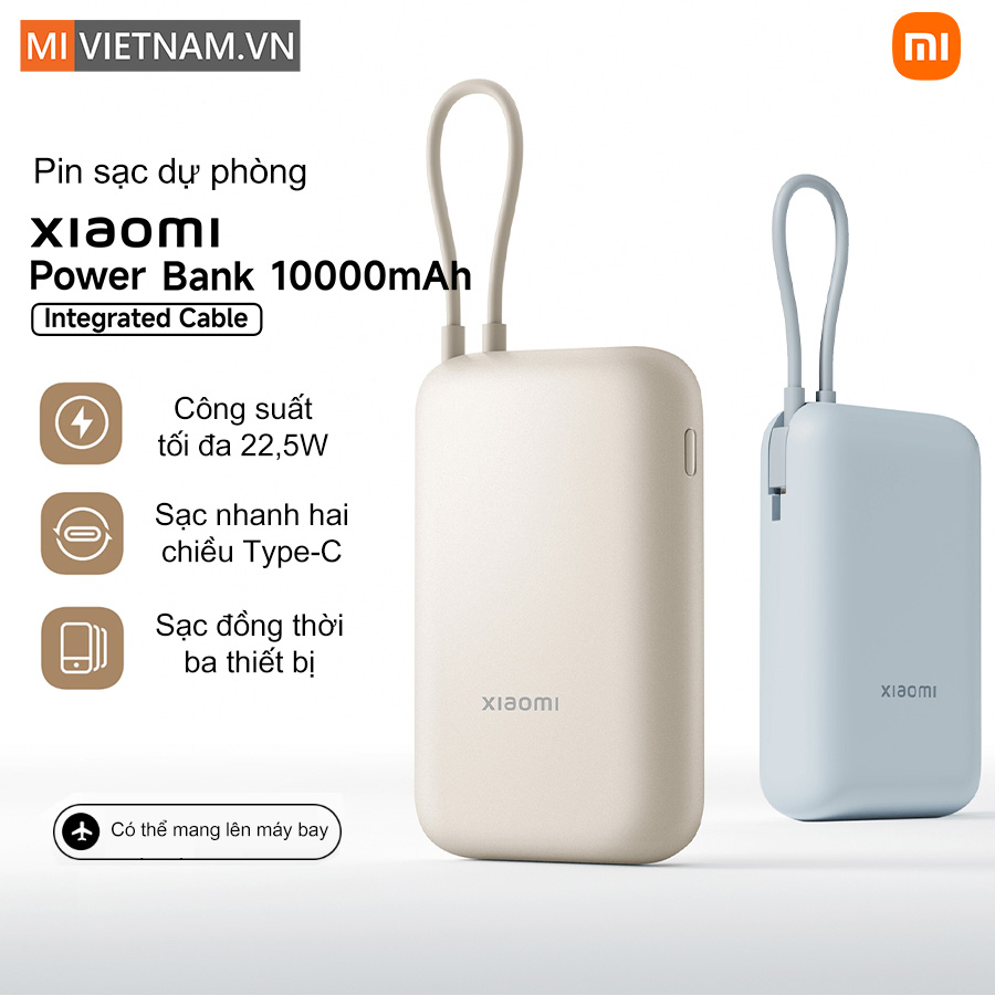 Pin sạc dự phòng Xiaomi Power Bank 10000mAh 22.5W (Kèm cáp) - Chính Hãng 2 sạc dự phòng Xiaomi Power Bank 10000mAh (tích hợp sẵn cáp)