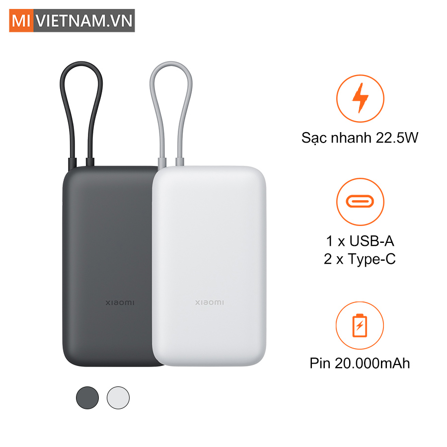 Pin sạc dự phòng Xiaomi Power Bank 20000mAh 22.5W (kèm cáp) - Chính hãng 1 sạc dự phòng Xiaomi Power Bank 20000mAh