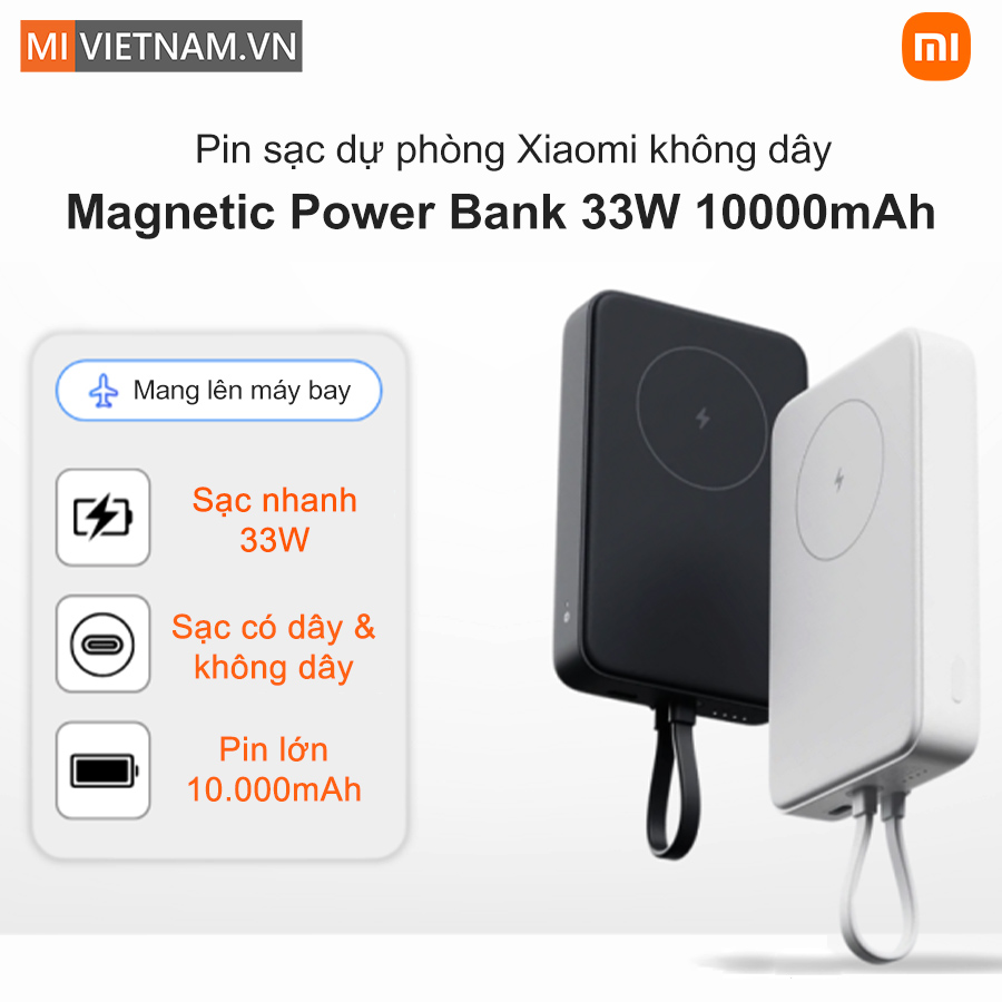Pin sạc dự phòng Xiaomi không dây 33W Magnetic Power Bank 10000mAh (kèm cáp) - Chính Hãng 2 Xiaomi không dây 33W 10000mAh