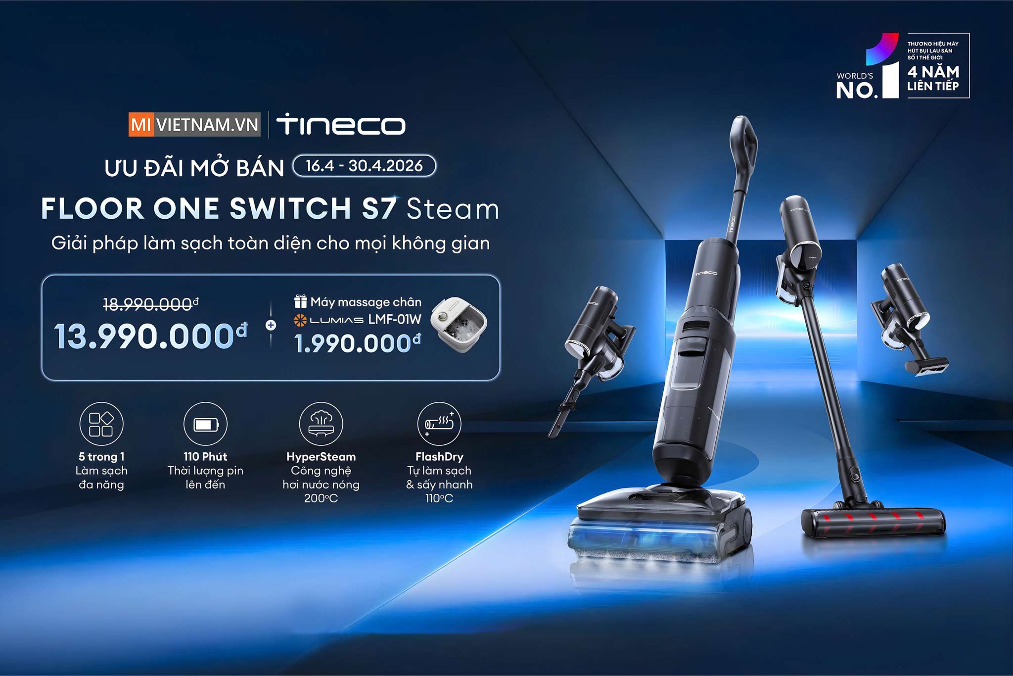 Máy hút bụi lau nhà Tineco Floor One Switch S7 Steam