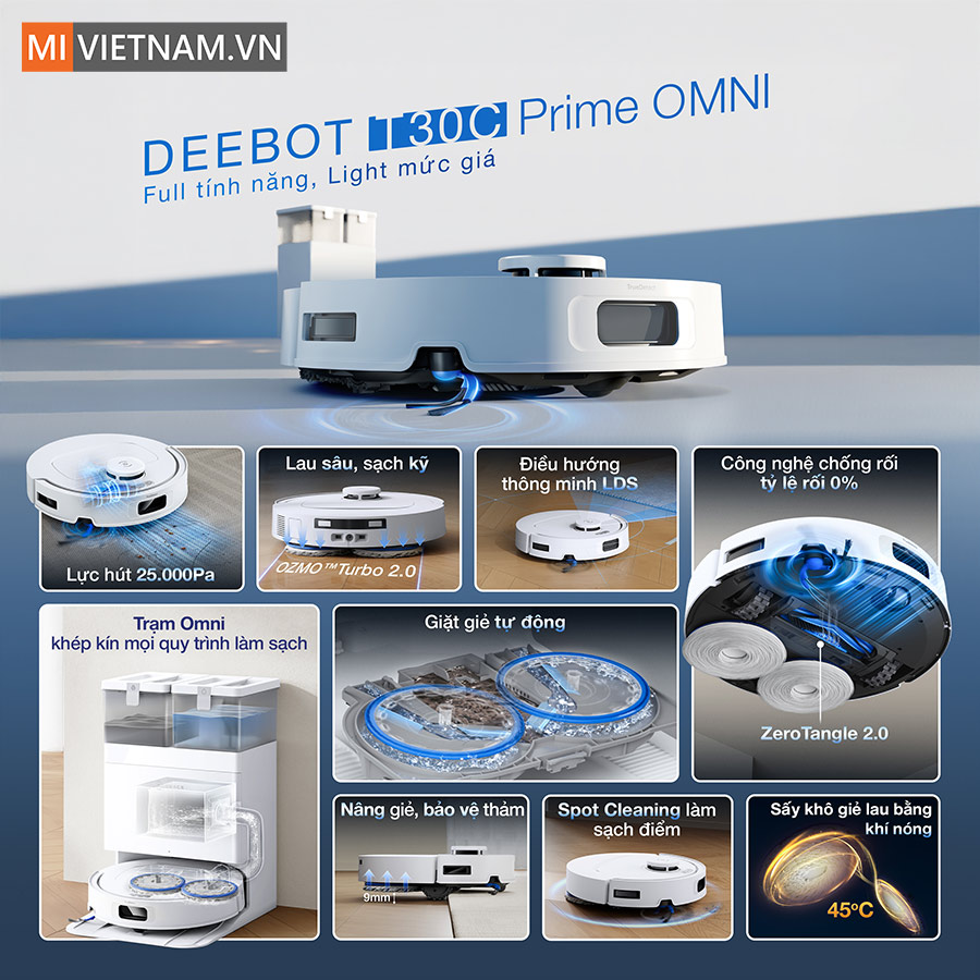 Robot hút bụi lau nhà Ecovacs Deebot T30C Prime Omni