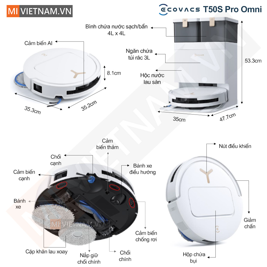 Robot hút bụi lau nhà Ecovacs Deebot T50S Pro Omni - Bản Quốc Tế 4 Ecovacs Deebot T50S Pro Omni
