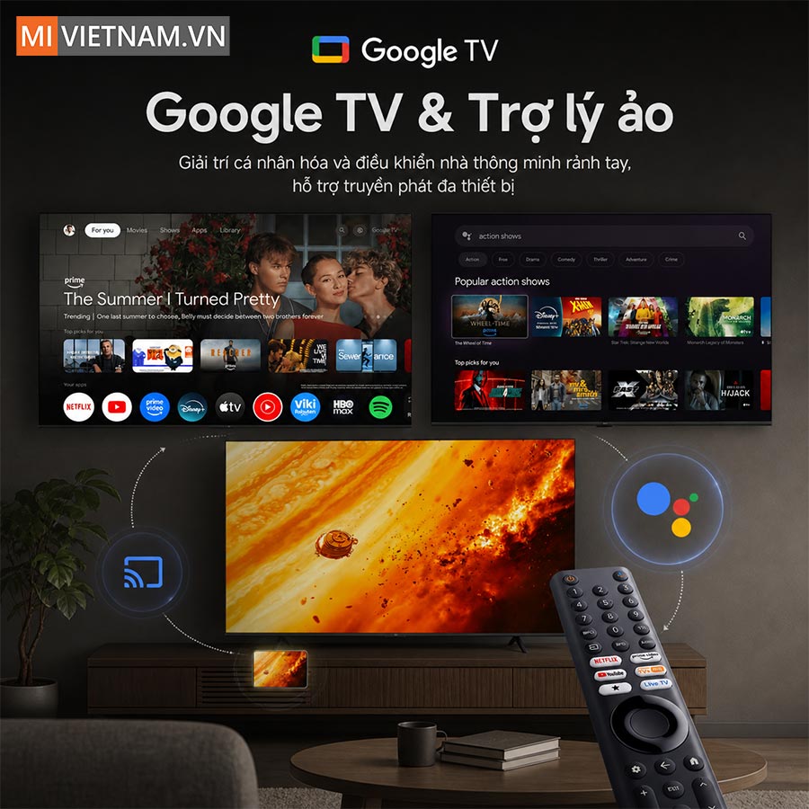 Tivi Xiaomi 65 inch S Mini LED 2026 - Màn hình 4K, Tần số 120Hz 9 Giải trí không giới hạn với nền tảng Google TV và trợ lý ảo