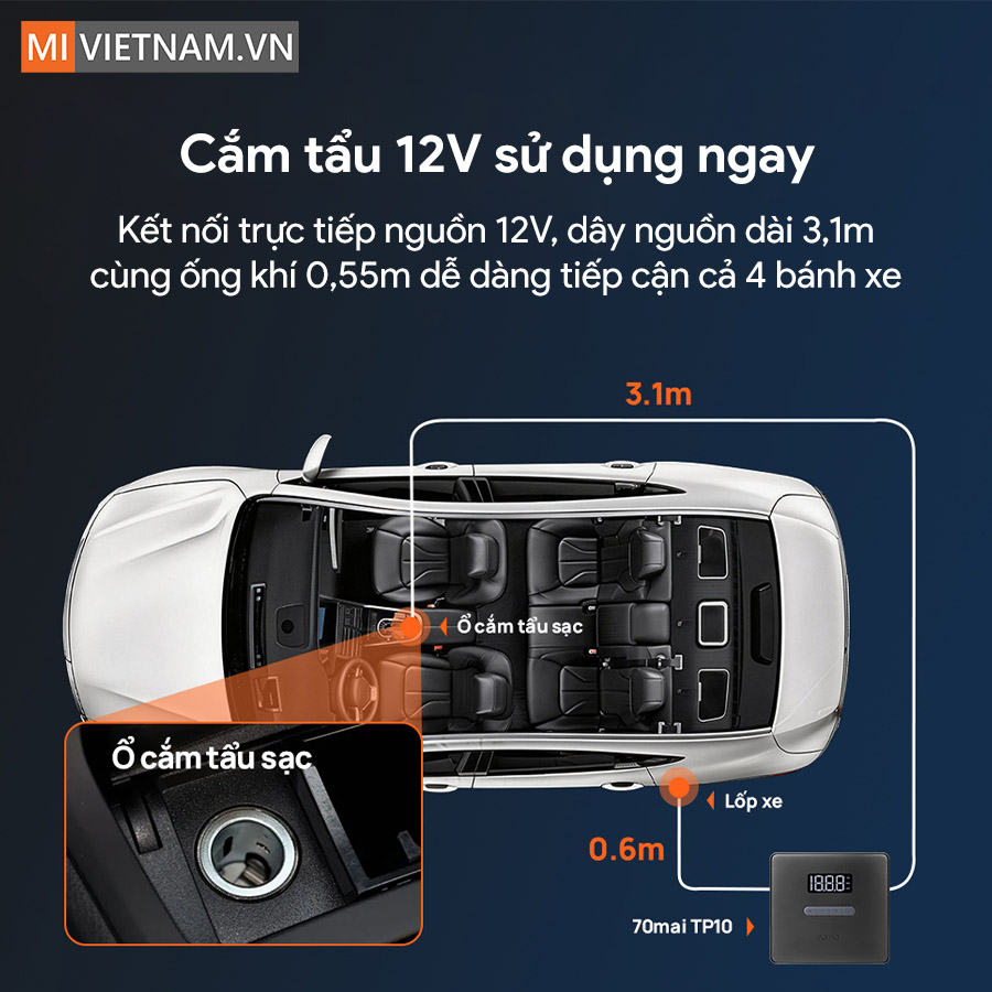 Máy bơm lốp xe ô tô 70mai TP10 - Bản Quốc Tế 4 70mai TP10