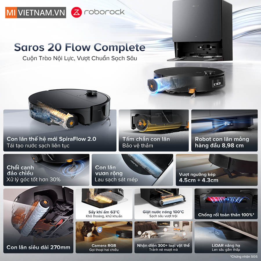 Robot hút bụi lau nhà Roborock Saros 20 Flow Complete - Bản Quốc Tế 3 Saros 20 Flow Complete