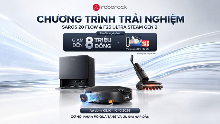Roborock phát động chương trình trải nghiệm Saros 20 Flow và F25 Ultra Steam Gen 2 tại đại lý trên toàn quốc 1 Chương trình trải nghiệm Roborock Saros 20 Flow