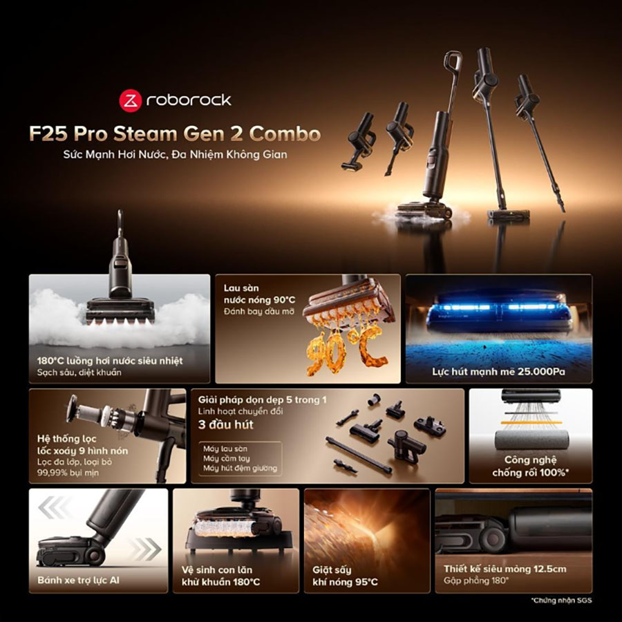 F25 Pro Steam Gen 2 Combo - Máy hút bụi lau sàn 5-in-1 mới từ Roborock
