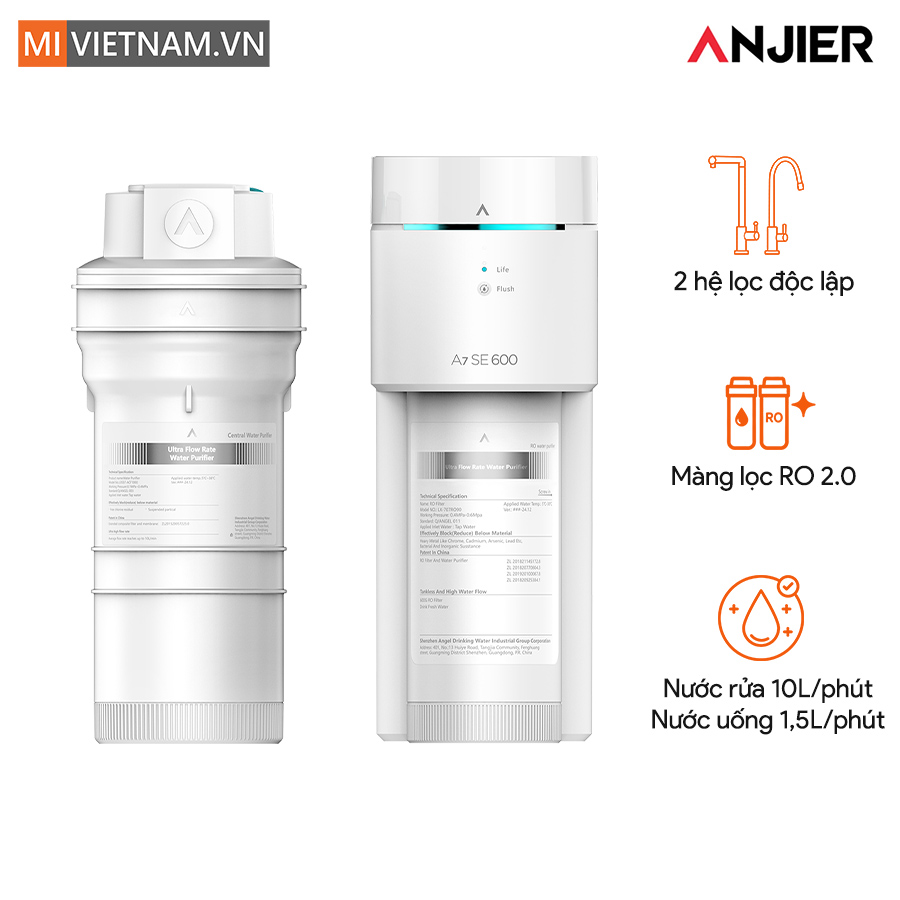 Máy lọc nước âm tủ bếp uống và rửa Anjier A7 SE - Bản Quốc Tế 1 Anjier A7 SE